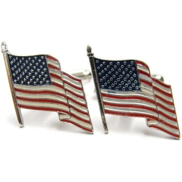 American Flag Cufflinks Shirt Formal Wedding Accessories Tux Vintage IOB - Picture 2 of 16